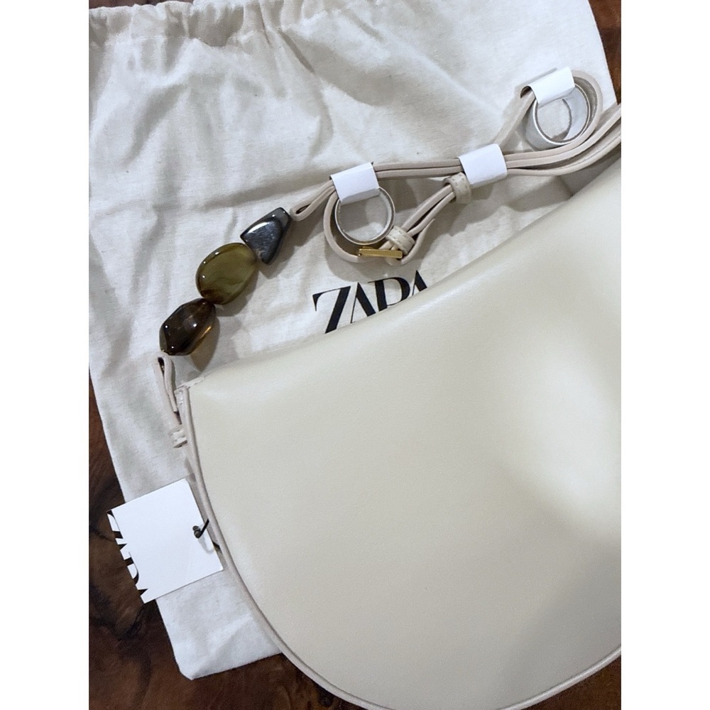 NWT ZARA Ecru Crescent Asymmetrical Large Jewel Stones Handbag Crossbody Purse - Picture 3 of 14